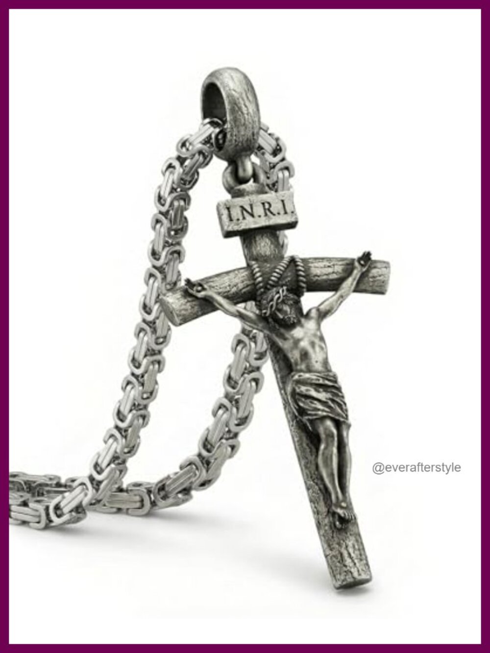 Catholic Crucifix Pendant Necklace Brass Byzantine Chain 30 Inch Religious Gift